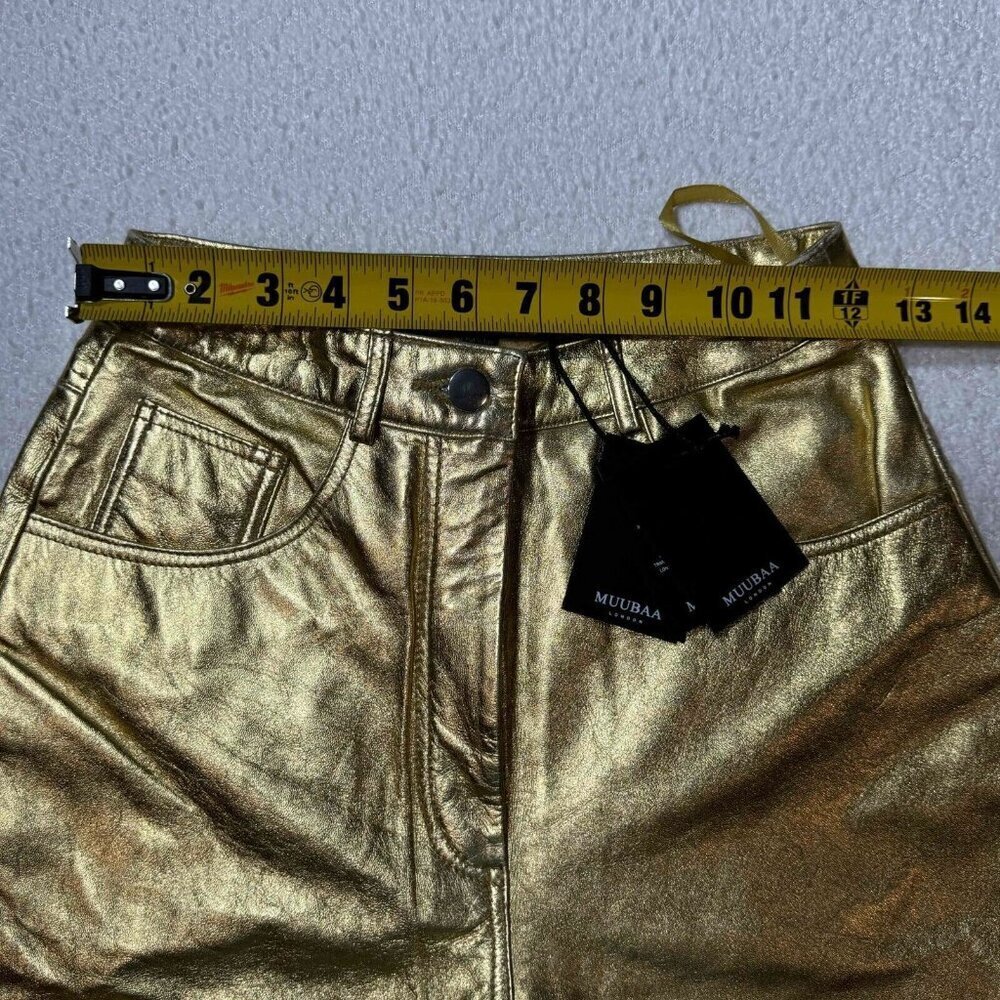 Muubaa London Amy Straight Sheep Leather Jeans 5-Pocket Gold Metallic Size‎ US 0 - Picture 13 of 15